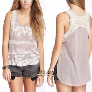 FREE PEOPLE We The Free Sunset Crochet Boho Southwestern Ribbed Split Tank Sz M